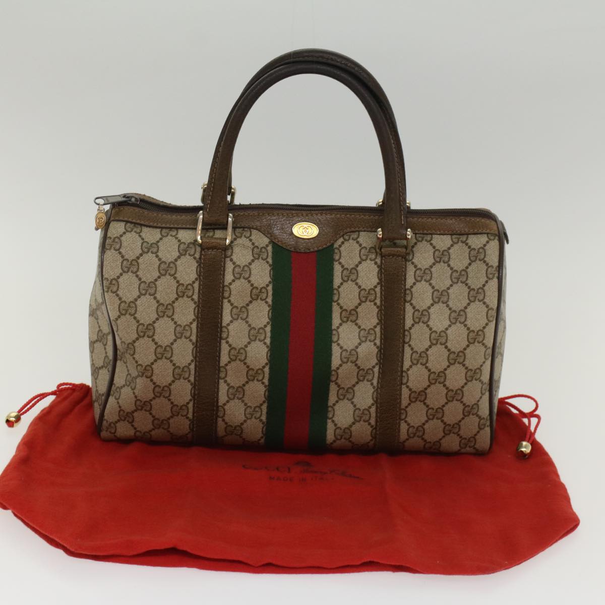 GUCCI GG Canvas Web Sherry Line Boston Bag Beige Red 20 012 3842 Auth yk8394B