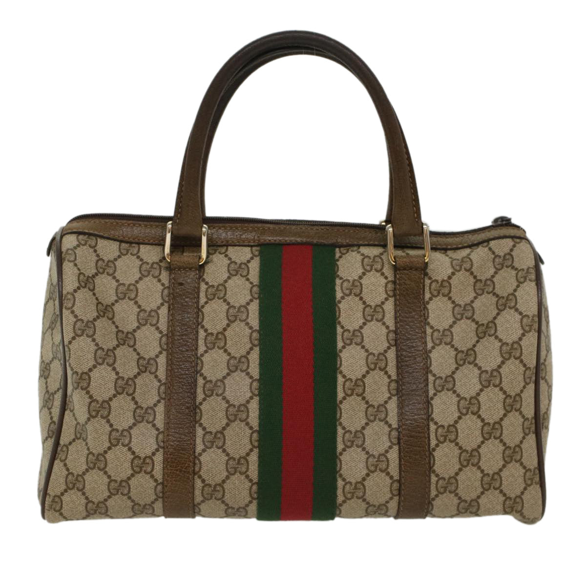 GUCCI GG Canvas Web Sherry Line Boston Bag Beige Red 20 012 3842 Auth yk8394B - 0