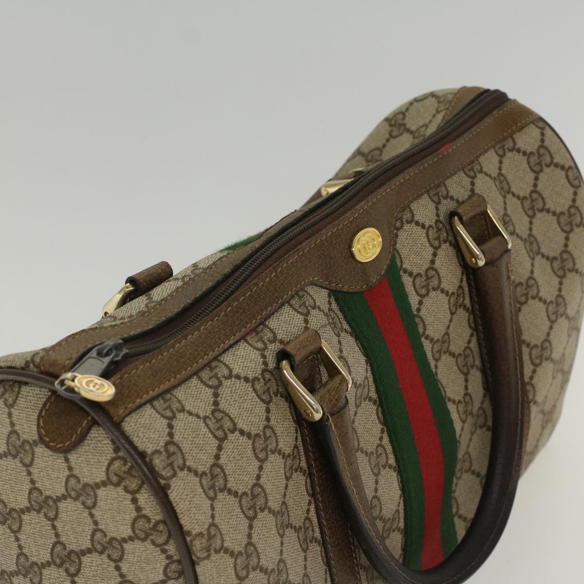 GUCCI GG Canvas Web Sherry Line Boston Bag Beige Red 20 012 3842 Auth yk8394B