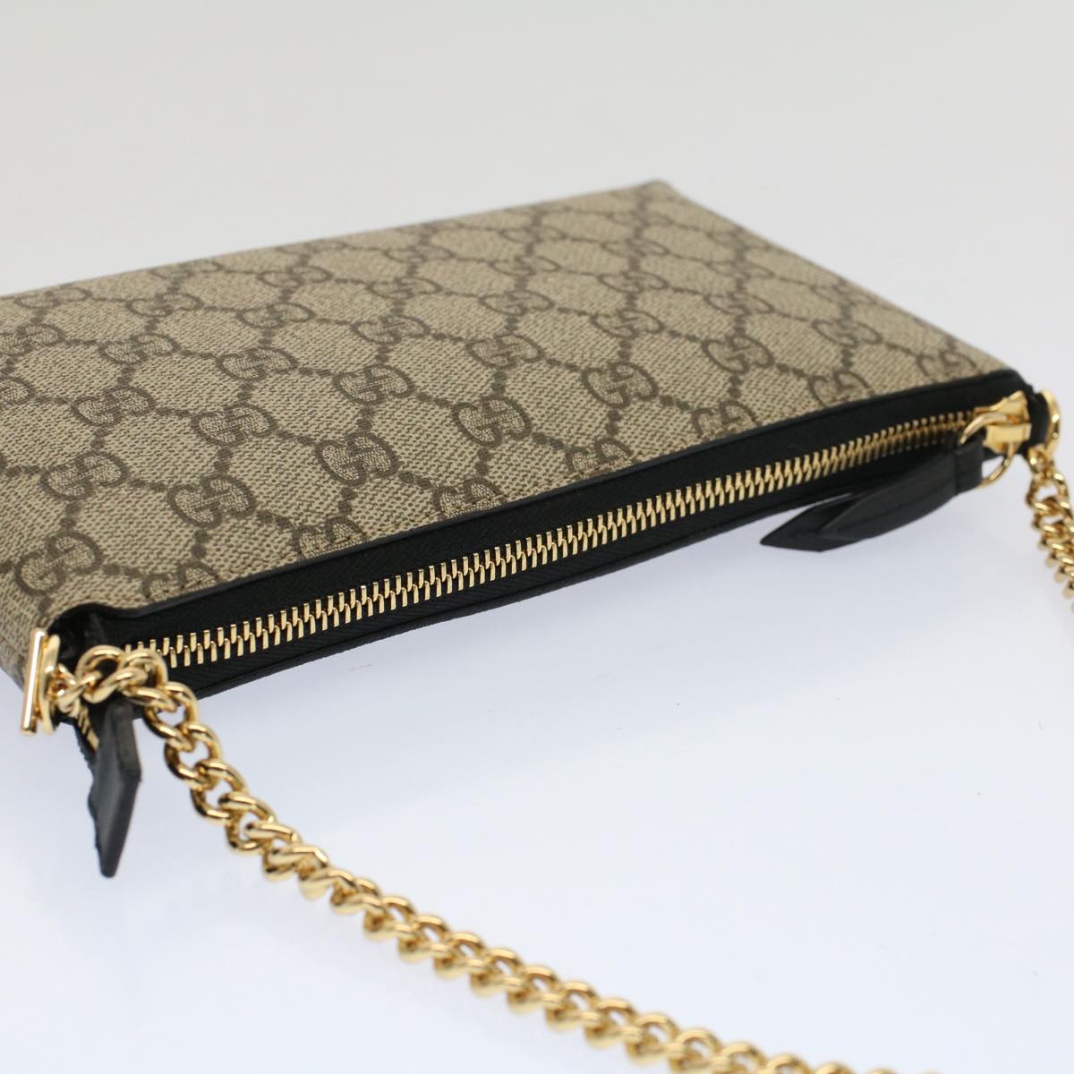 GUCCI GG Canvas Chain Accessory Pouch PVC Leather Beige 428449 Auth yk8408