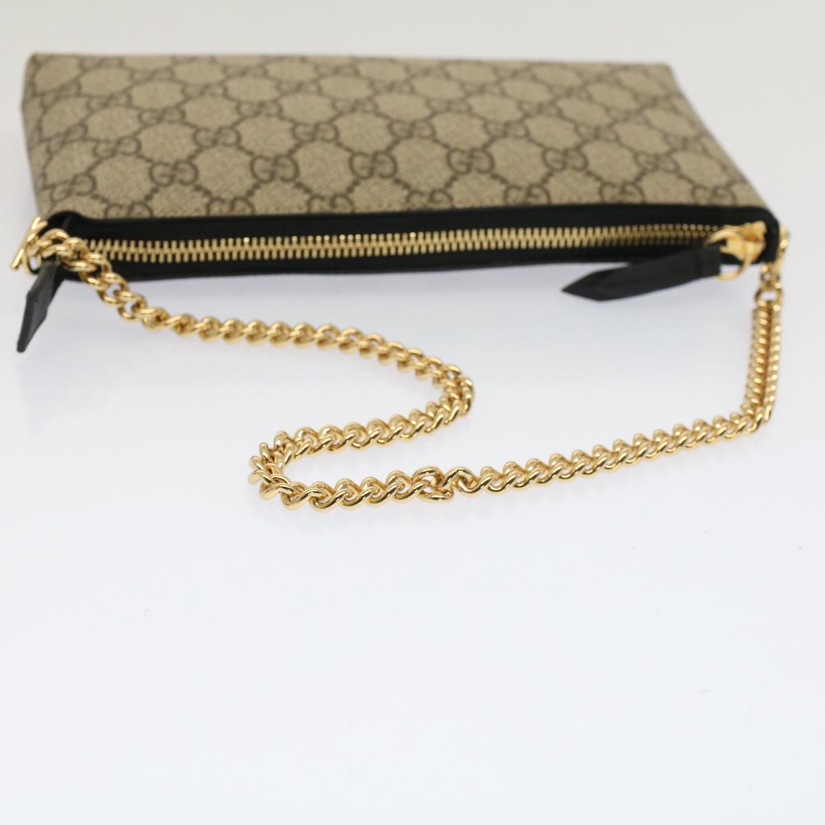 GUCCI GG Canvas Chain Accessory Pouch PVC Leather Beige 428449 Auth yk8408