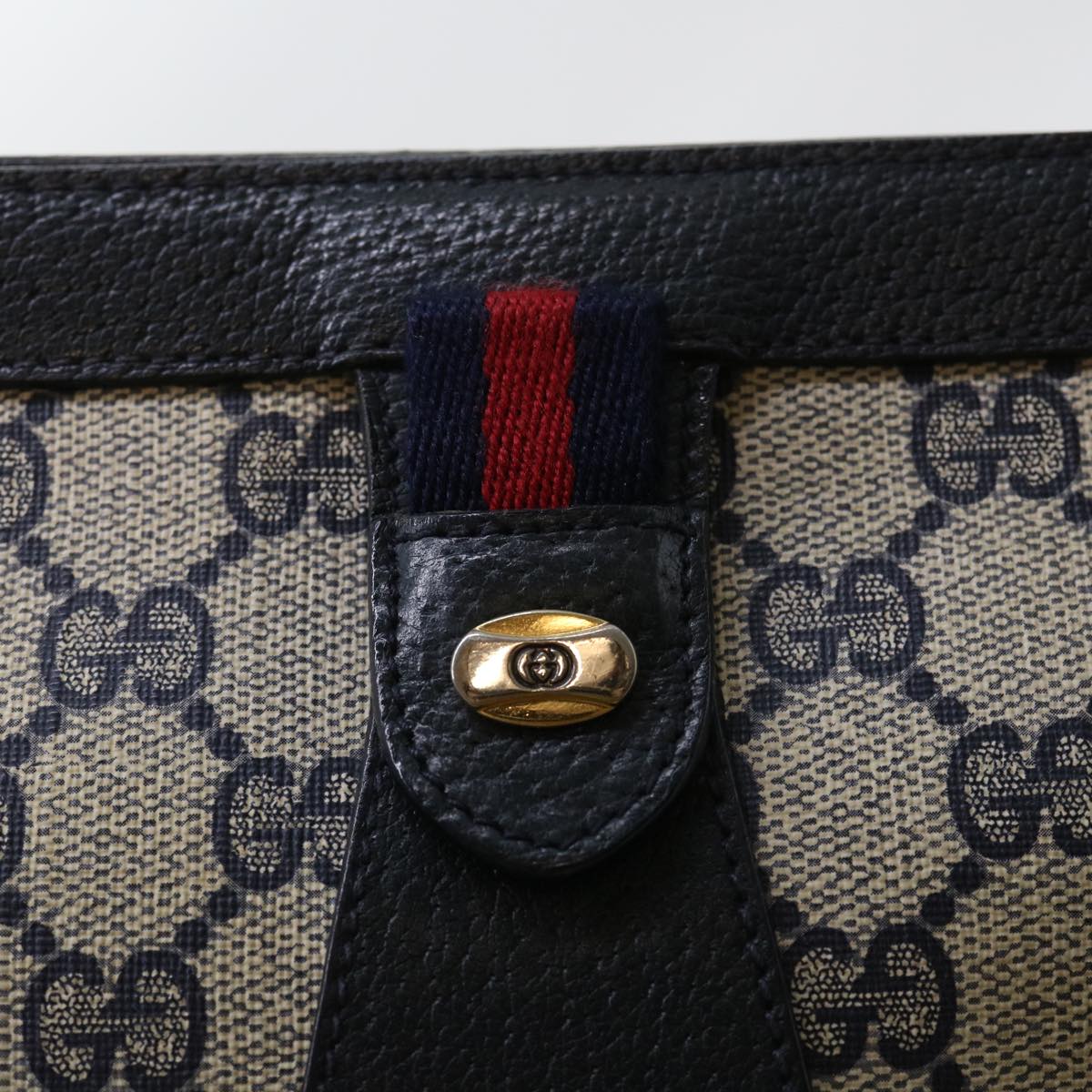 GUCCI GG Canvas Sherry Line Clutch Bag Gray Red Navy 89 01 032 Auth yk8409