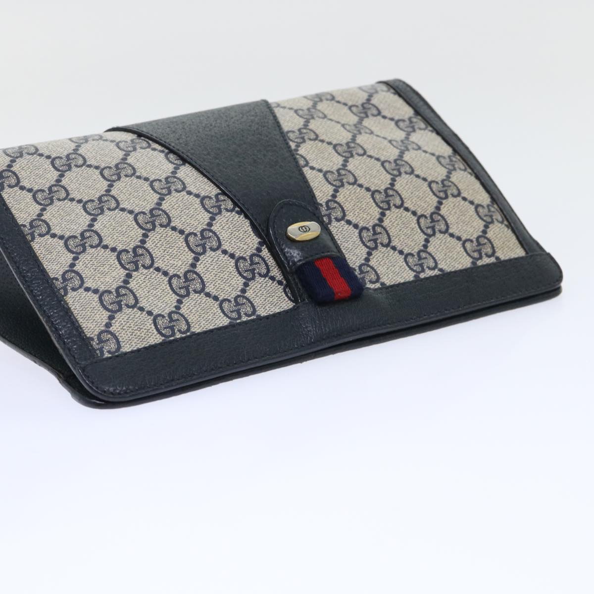 GUCCI GG Canvas Sherry Line Clutch Bag Gray Red Navy 89 01 032 Auth yk8409