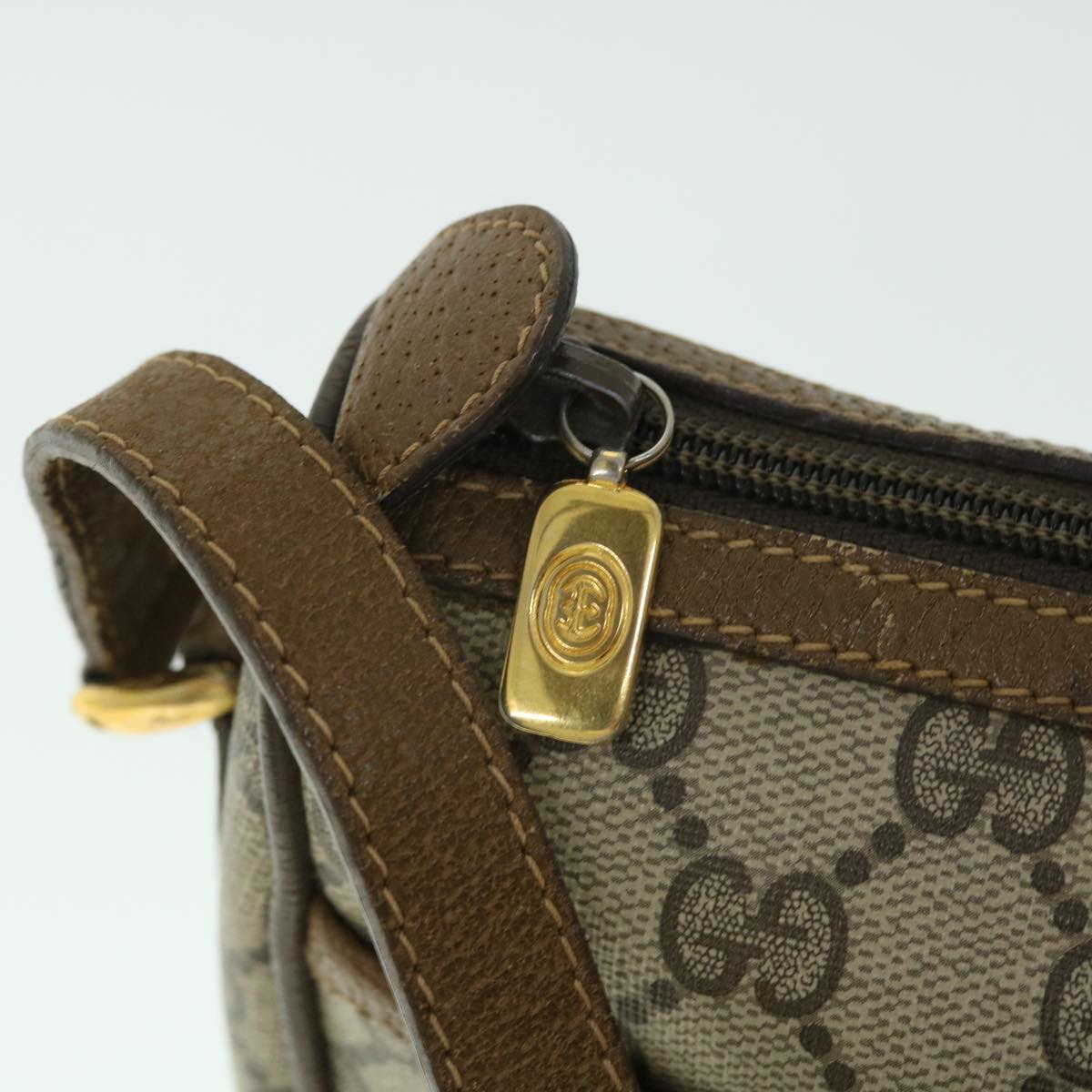 GUCCI GG Canvas Web Sherry Line Shoulder Bag PVC Leather Beige Green Auth yk8413