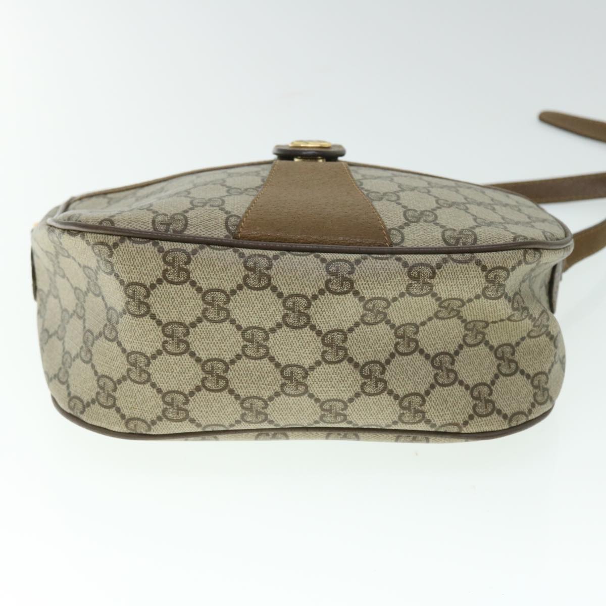 GUCCI GG Canvas Web Sherry Line Shoulder Bag PVC Leather Beige Green Auth yk8413