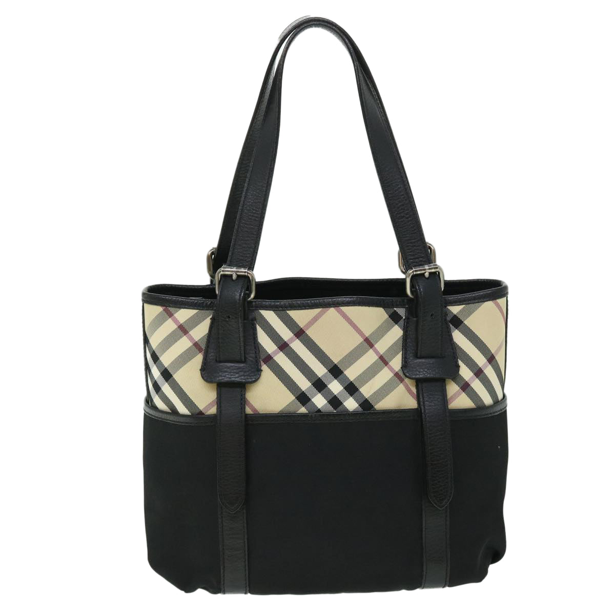 BURBERRY Nova Check Tote Bag Nylon Beige Black Auth yk8426 - 0