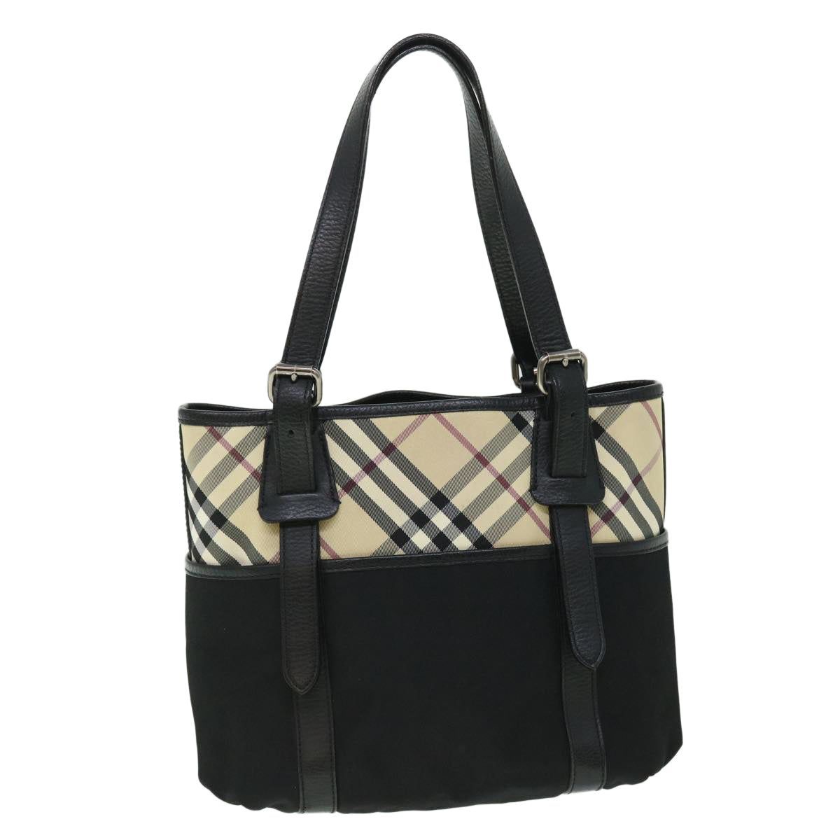 BURBERRY Nova Check Tote Bag Nylon Beige Black Auth yk8426