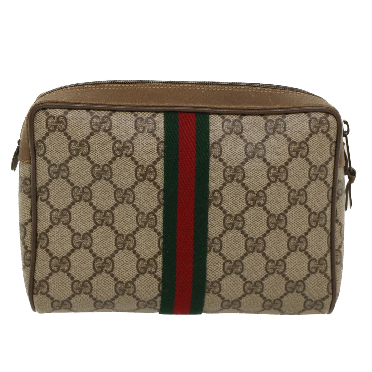 GUCCI GG Canvas Web Sherry Line Clutch Bag Beige Red Green 89 01 012 Auth yk8427 - 0