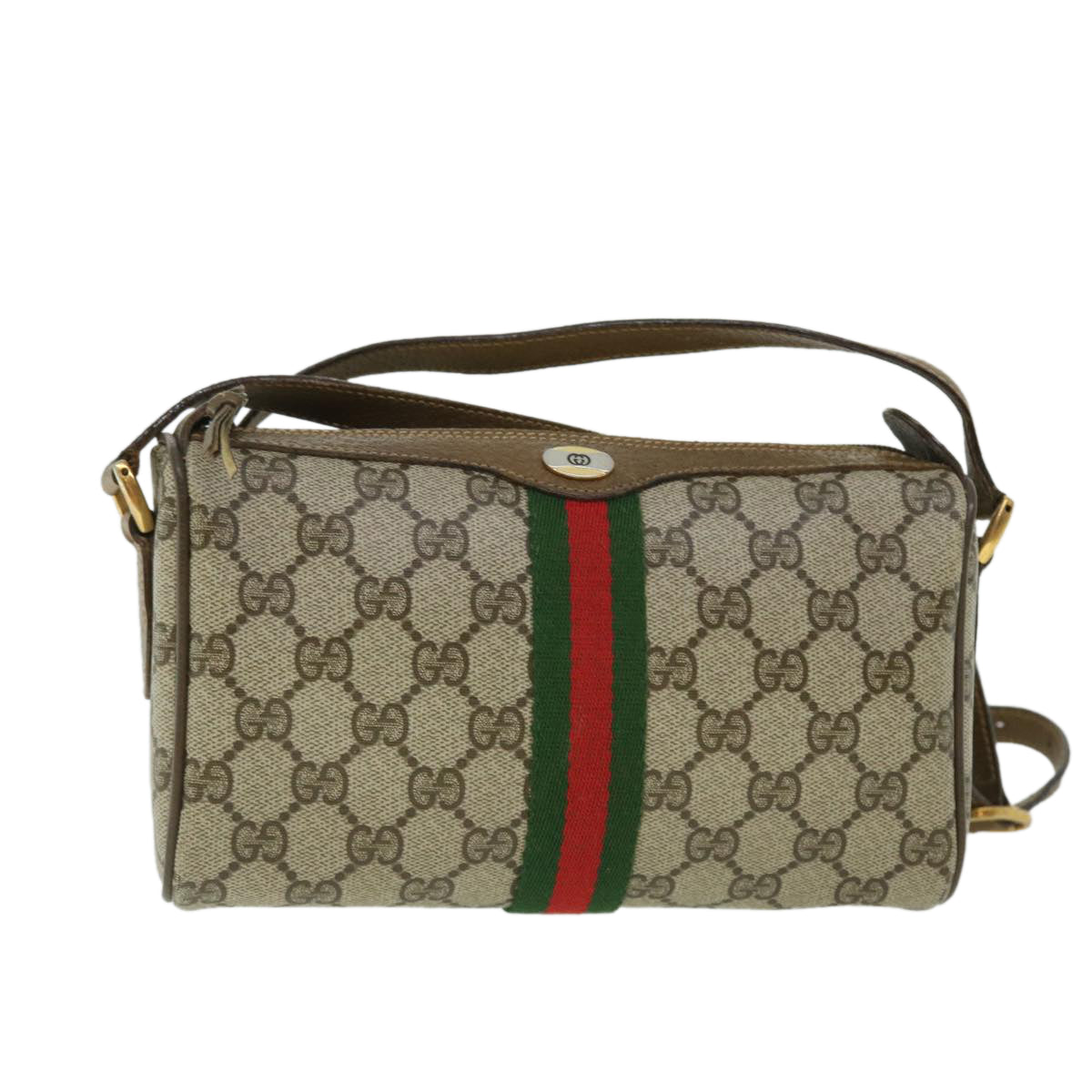 GUCCI GG Canvas Web Sherry Line Shoulder Bag Beige Red 89 02 018 Auth yk8428