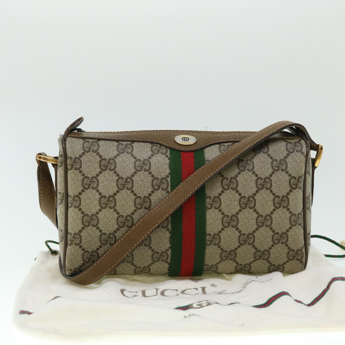 GUCCI GG Canvas Web Sherry Line Shoulder Bag Beige Red 89 02 018 Auth yk8428