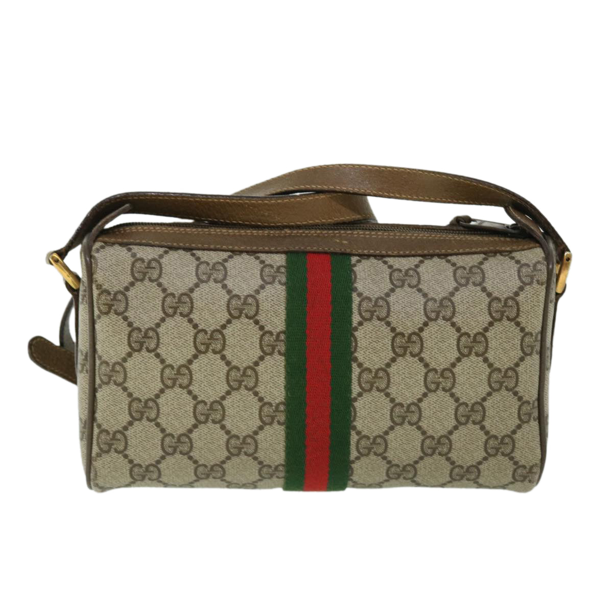 GUCCI GG Canvas Web Sherry Line Shoulder Bag Beige Red 89 02 018 Auth yk8428 - 0