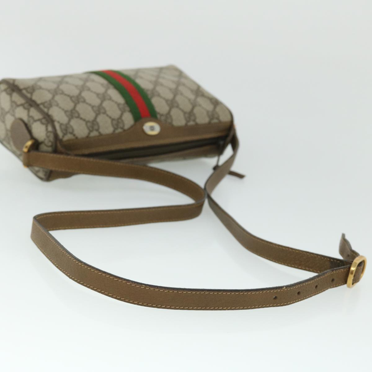 GUCCI GG Canvas Web Sherry Line Shoulder Bag Beige Red 89 02 018 Auth yk8428