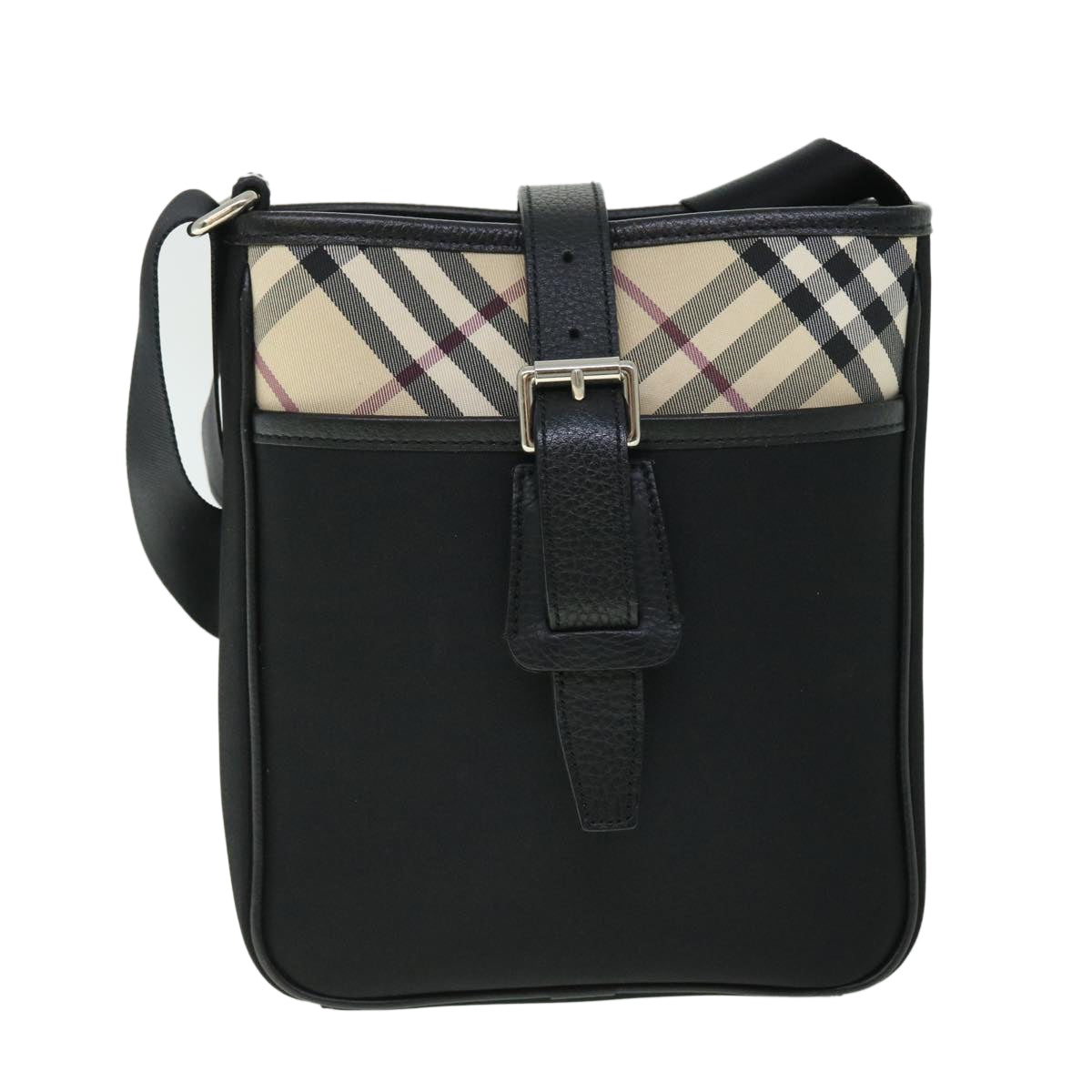 BURBERRY Nova Check Shoulder Bag Nylon Black Beige Auth yk8450