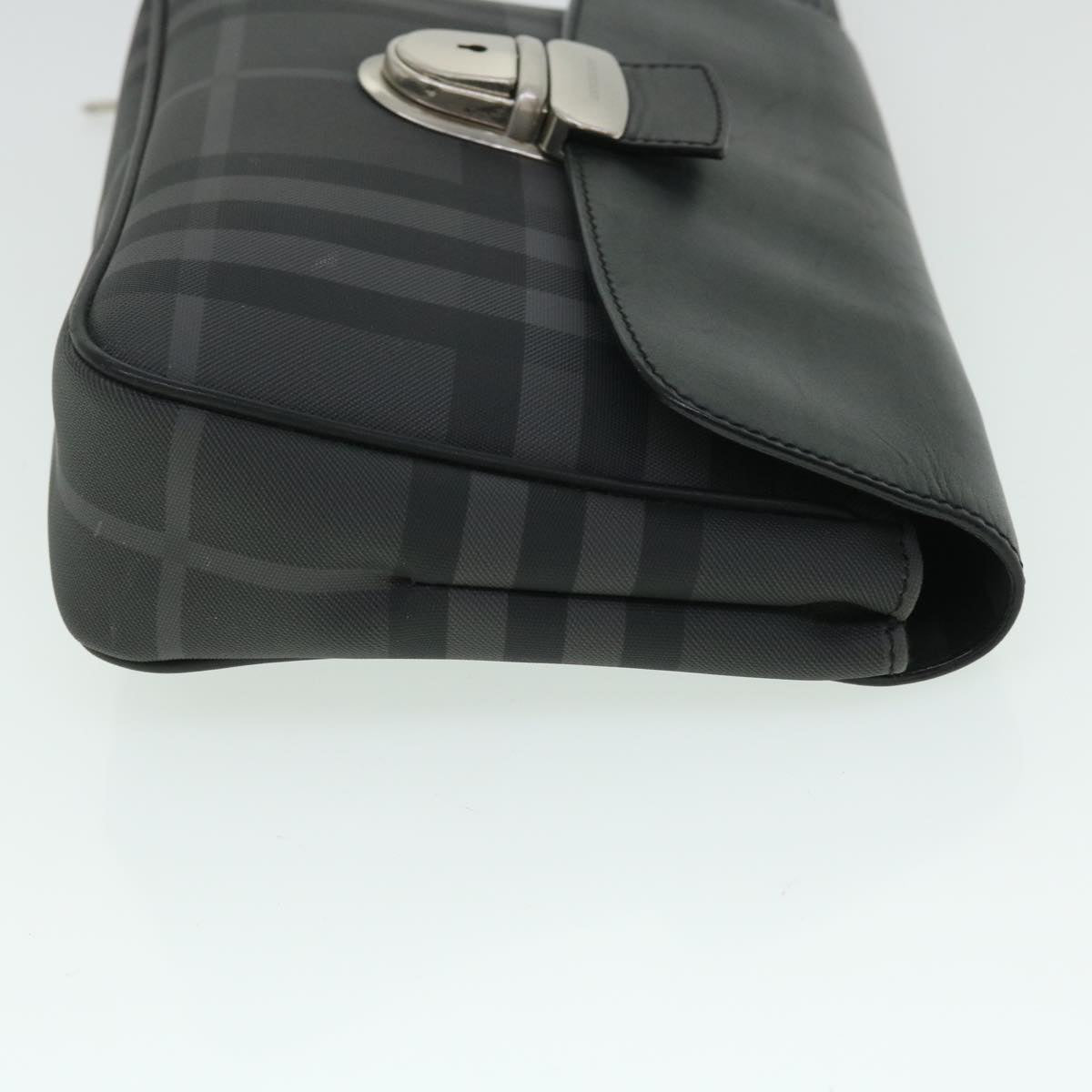 BURBERRY Nova Check Clutch Bag Coated Canvas Leather Black Auth yk8453