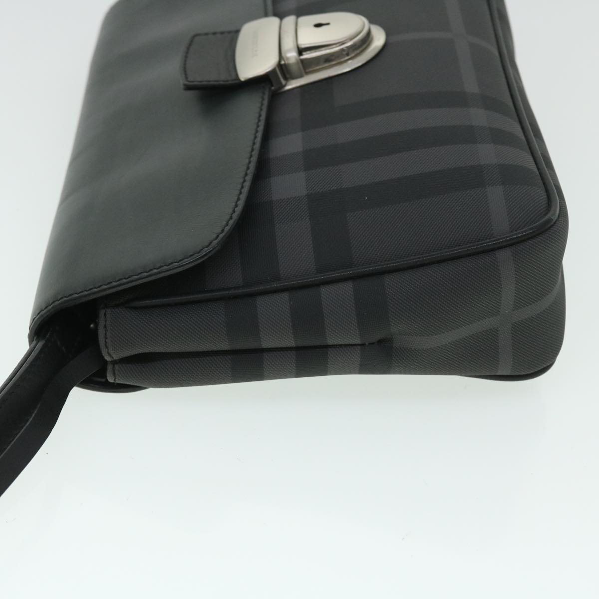 BURBERRY Nova Check Clutch Bag Coated Canvas Leather Black Auth yk8453