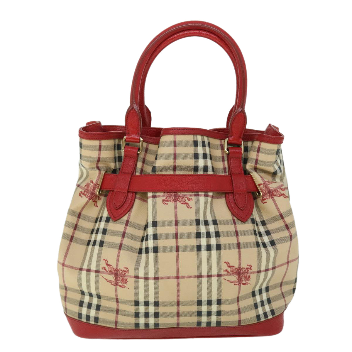 BURBERRY Nova Check Tote Bag PVC Leather Beige Red Auth yk8482 - 0