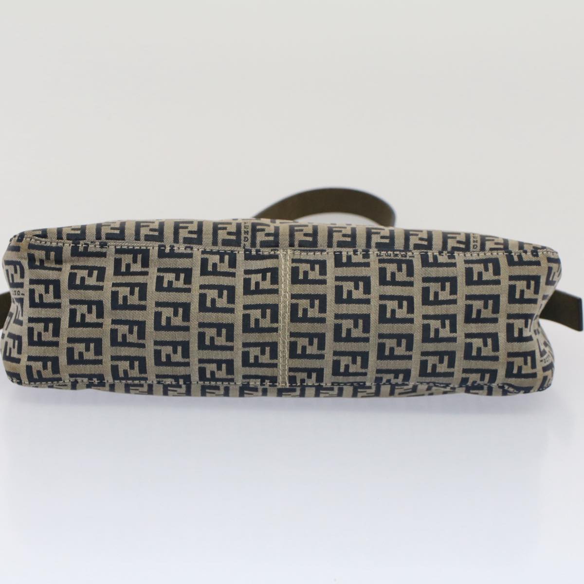 FENDI Zucchino Canvas Mamma Baguette Shoulder Bag Gray Navy Auth yk8484