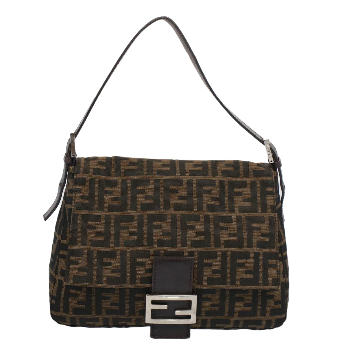 FENDI Zucca Canvas Mamma Baguette Shoulder Bag Brown Black Auth yk8485