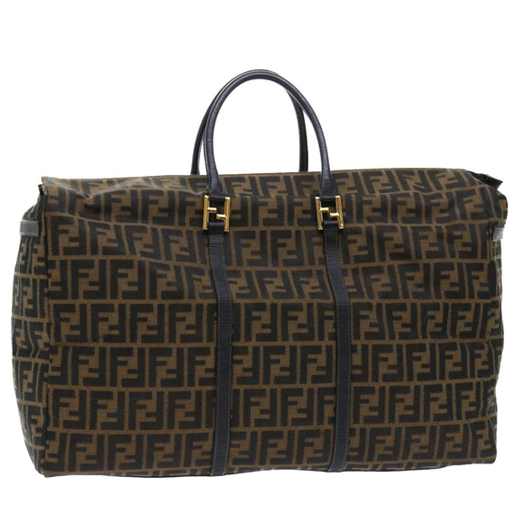 FENDI Zucca Canvas Boston Bag Brown Black Auth yk8493