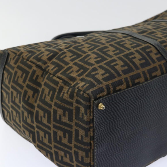 FENDI Zucca Canvas Boston Bag Brown Black Auth yk8493