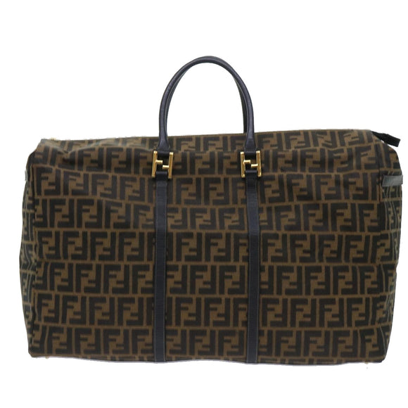 FENDI Zucca Canvas Boston Bag Brown Black Auth yk8493