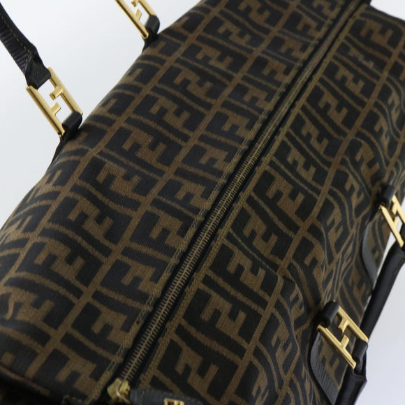 FENDI Zucca Canvas Boston Bag Brown Black Auth yk8493