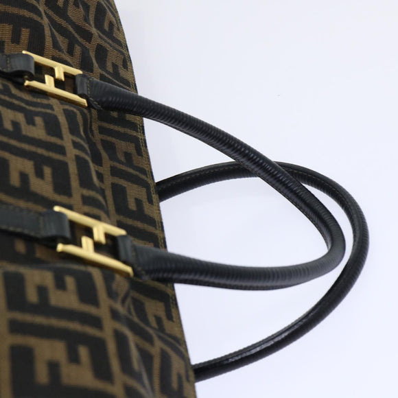FENDI Zucca Canvas Boston Bag Brown Black Auth yk8493