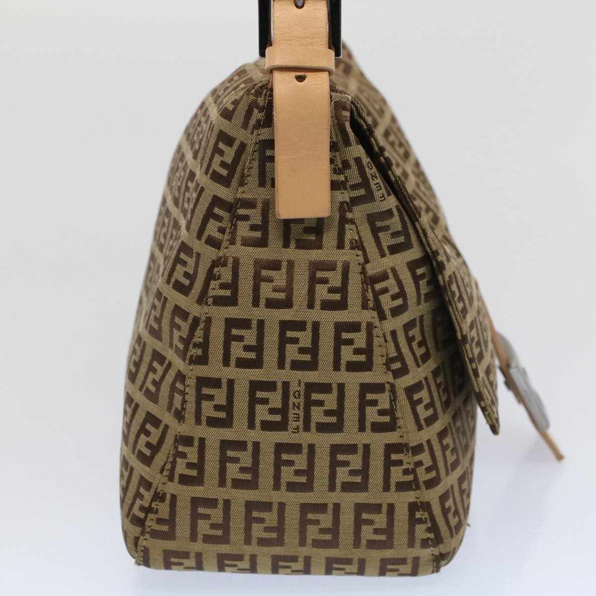 FENDI Zucchino Canvas Mamma Baguette Shoulder Bag Beige Auth yk8498