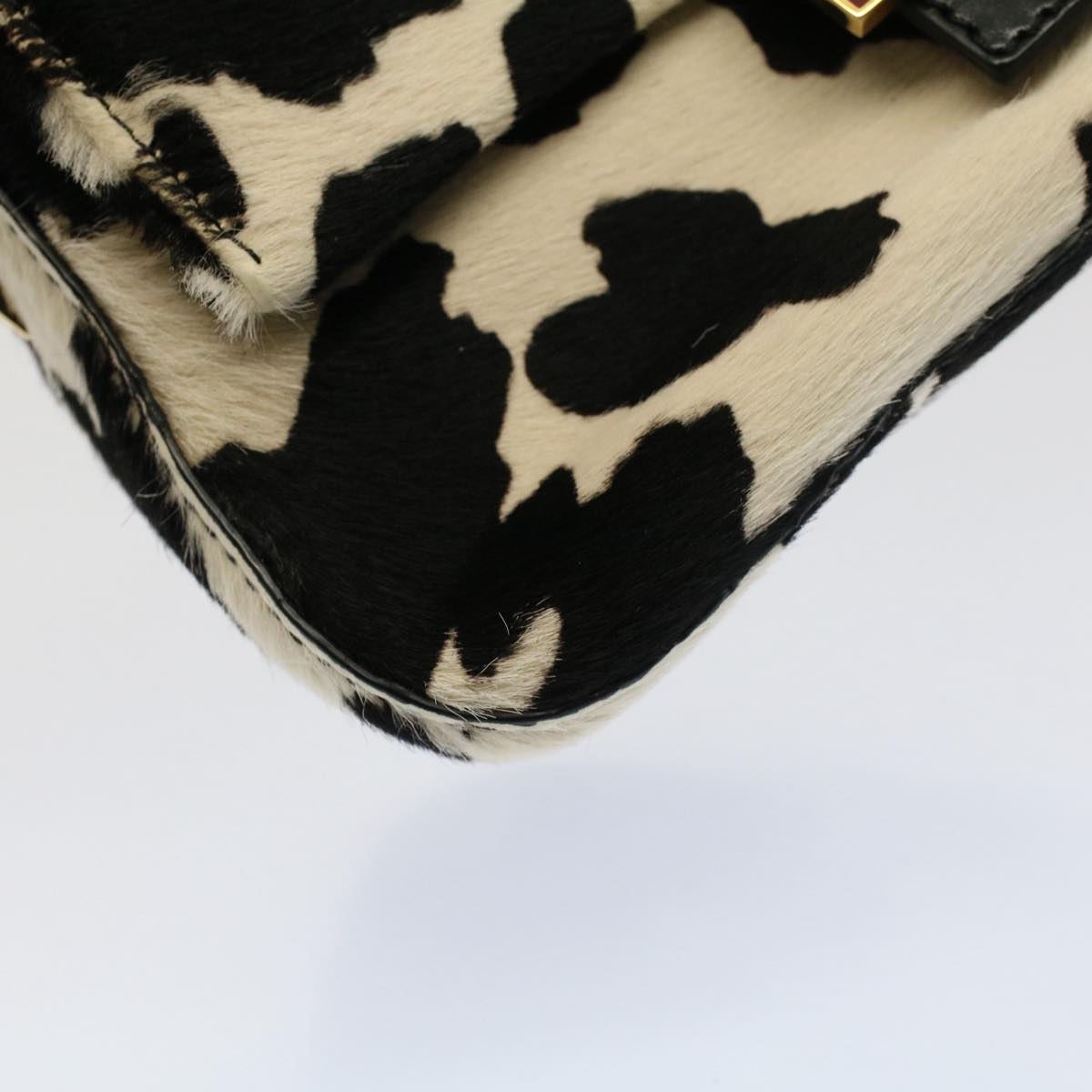 FENDI Cow Pattern Mini Mamma Baguette Bag Harako leather Black White Auth yk8500