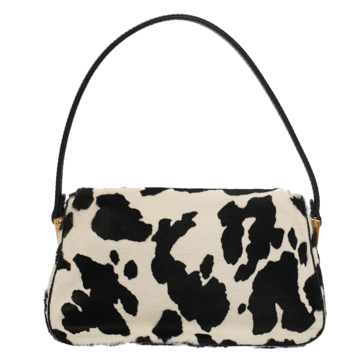 FENDI Cow Pattern Mini Mamma Baguette Bag Harako leather Black White Auth yk8500