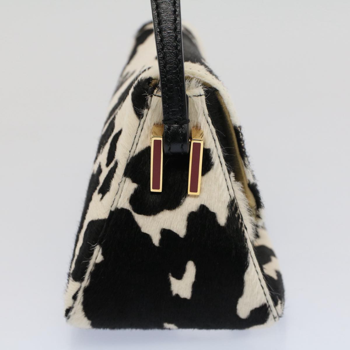 FENDI Cow Pattern Mini Mamma Baguette Bag Harako leather Black White Auth yk8500