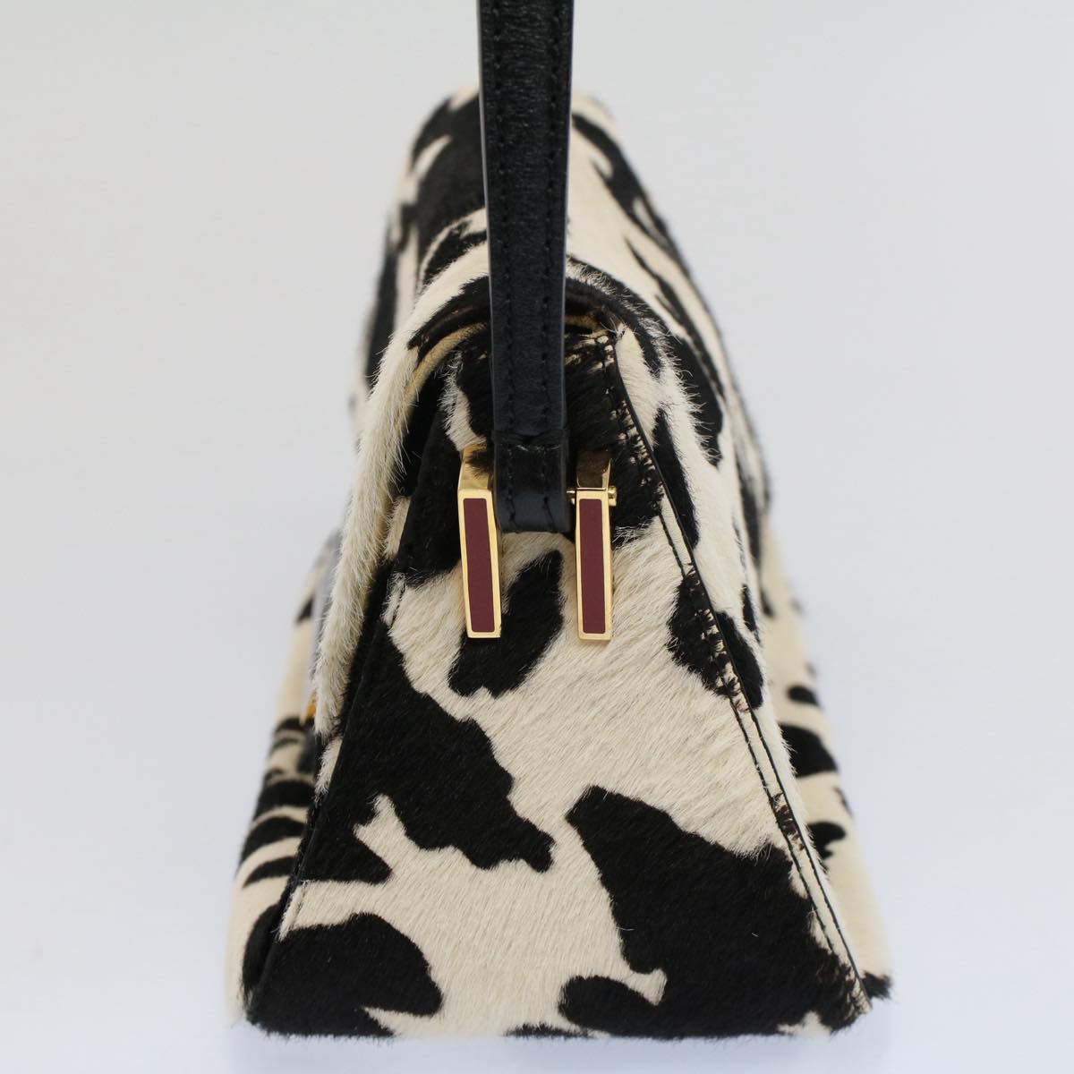 FENDI Cow Pattern Mini Mamma Baguette Bag Harako leather Black White Auth yk8500