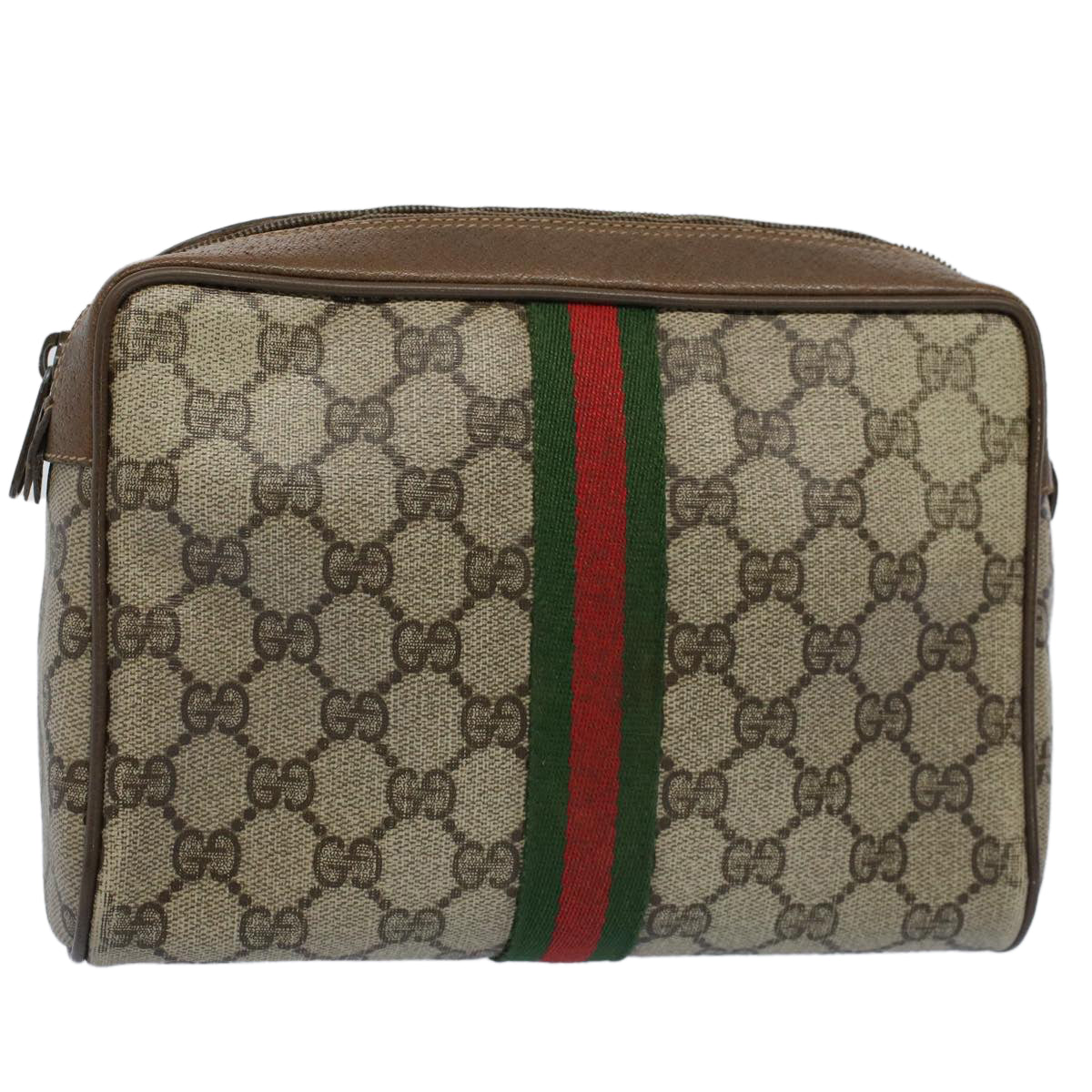 GUCCI GG Canvas Web Sherry Line Clutch Bag Beige Red Green 89.01.012 Auth yk8503