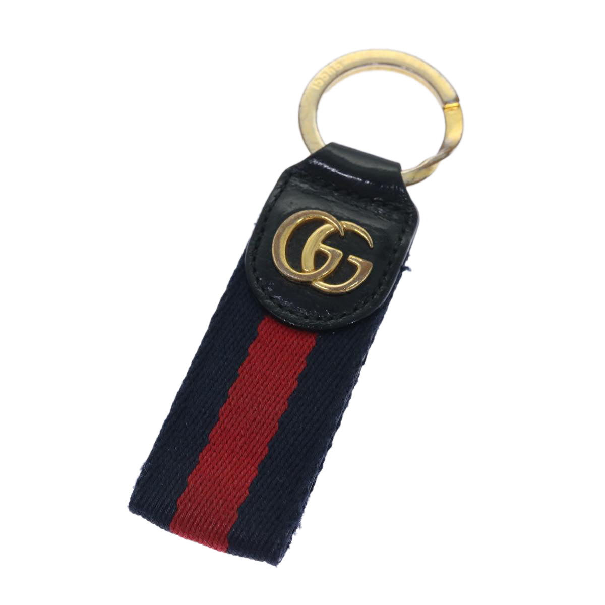 GUCCI Sherry Line Key Ring Canvas Red Navy Auth yk8505
