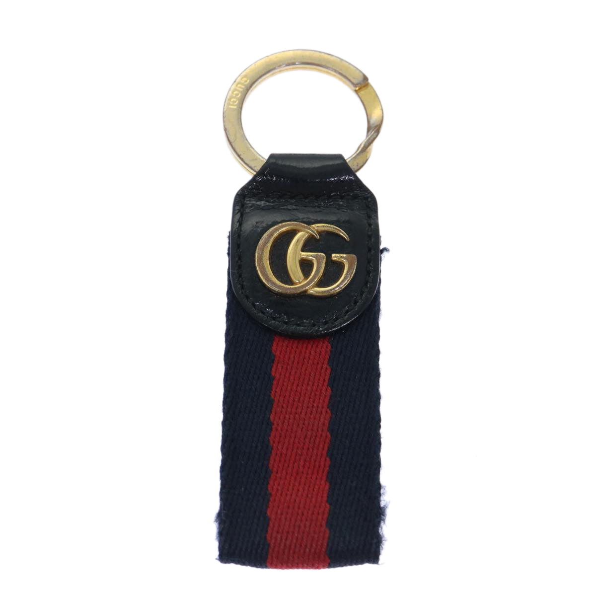 GUCCI Sherry Line Key Ring Canvas Red Navy Auth yk8505 - 0