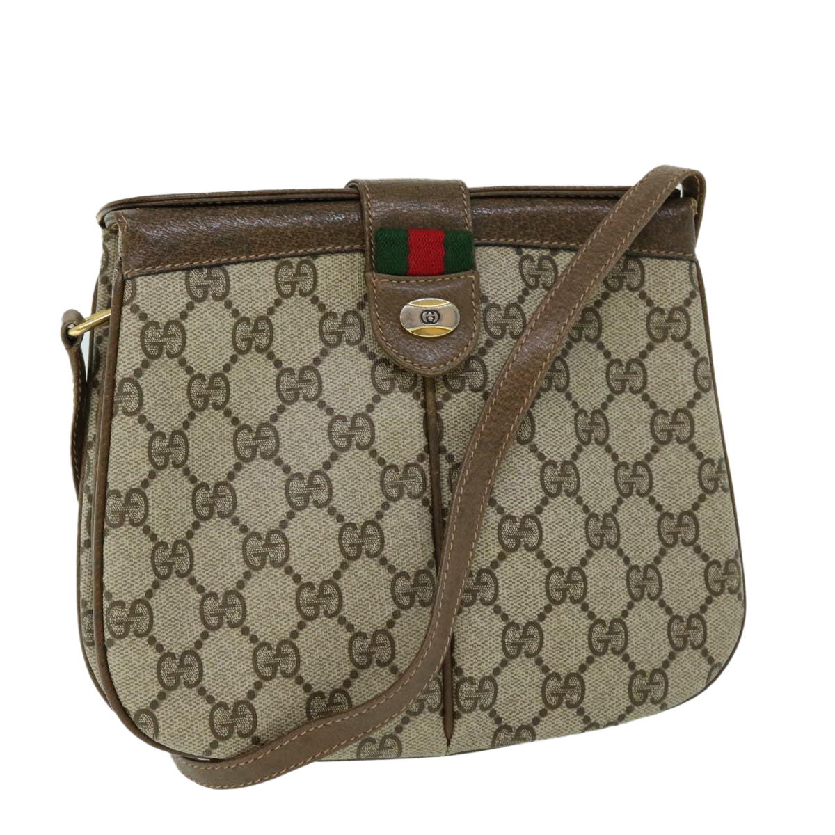 GUCCI GG Canvas Web Sherry Line Shoulder Bag Beige Green 10 02 037 Auth yk8509