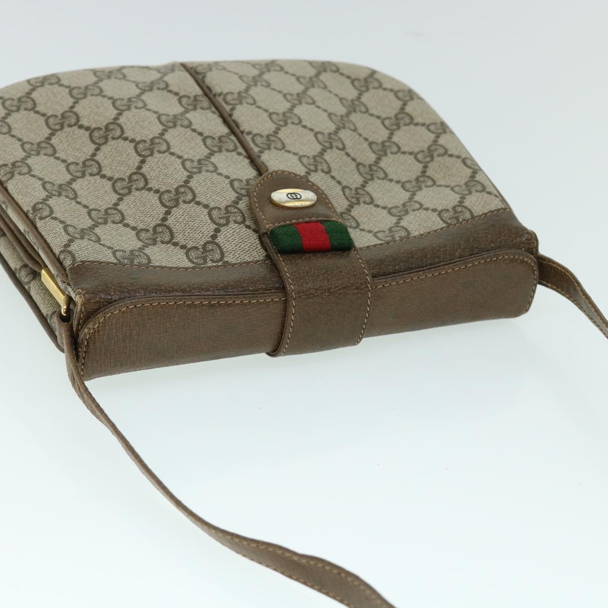 GUCCI GG Canvas Web Sherry Line Shoulder Bag Beige Green 10 02 037 Auth yk8509