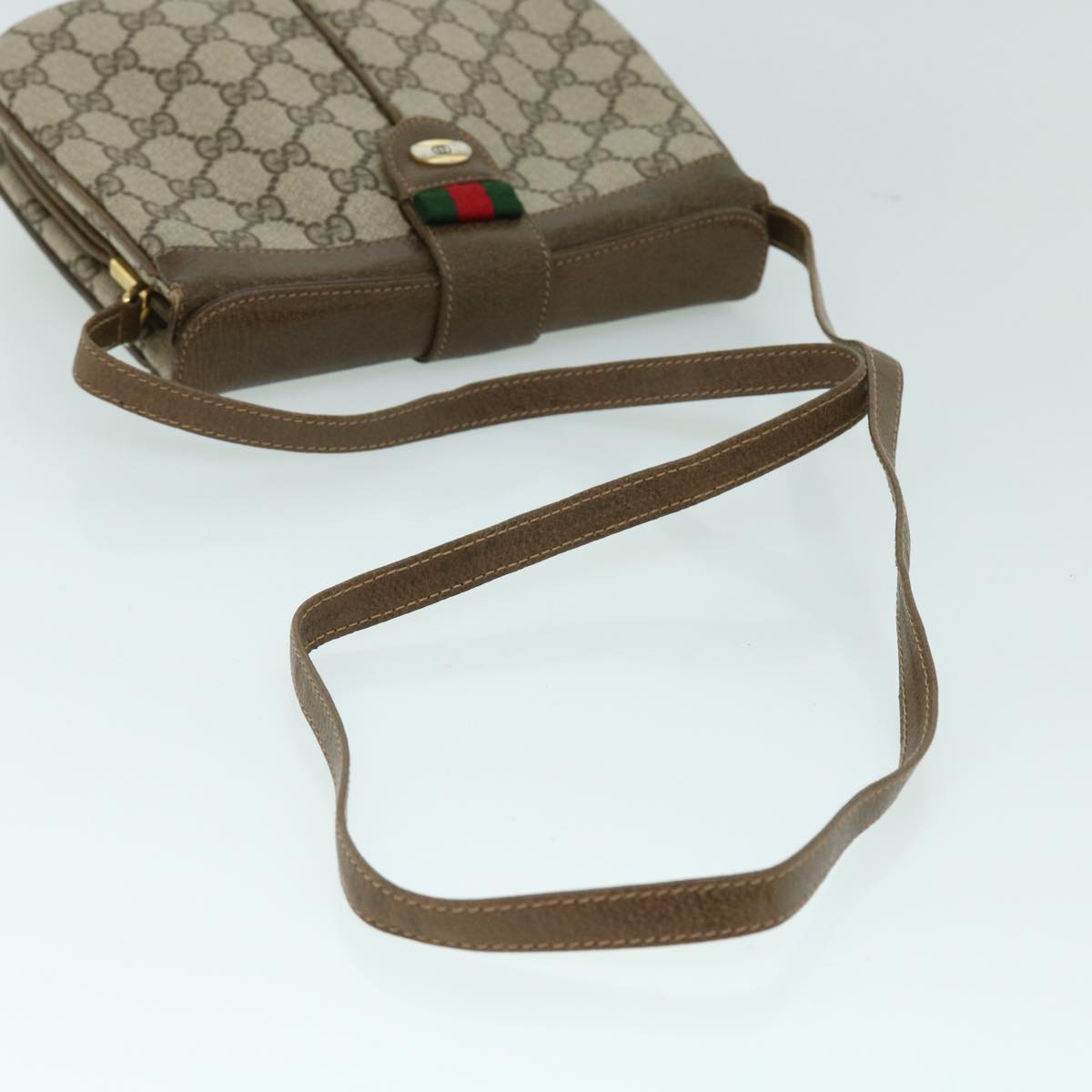 GUCCI GG Canvas Web Sherry Line Shoulder Bag Beige Green 10 02 037 Auth yk8509