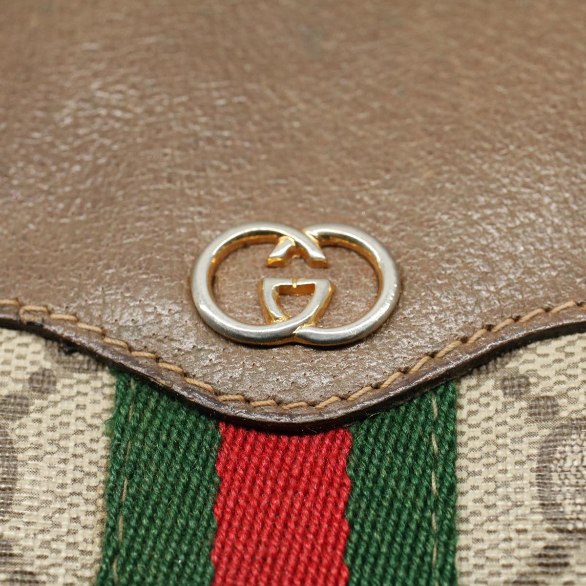 GUCCI GG Canvas Web Sherry Line Shoulder Bag Beige Green Red Auth yk8510