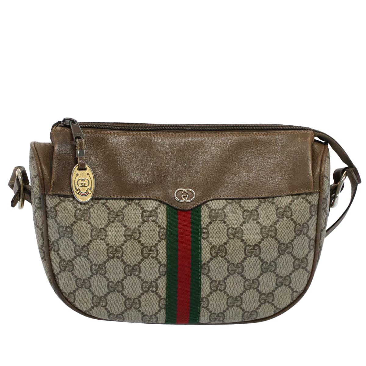 GUCCI GG Canvas Web Sherry Line Shoulder Bag Beige Green Red Auth yk8510