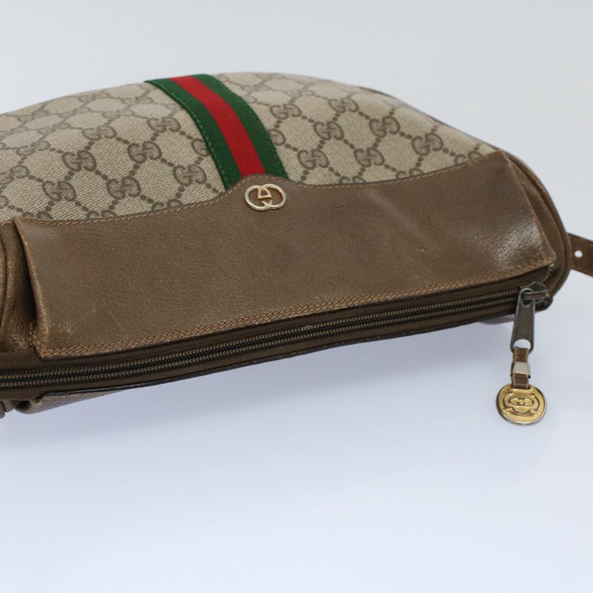 GUCCI GG Canvas Web Sherry Line Shoulder Bag Beige Green Red Auth yk8510