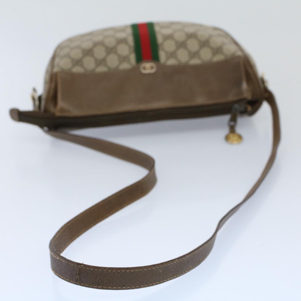 GUCCI GG Canvas Web Sherry Line Shoulder Bag Beige Green Red Auth yk8510