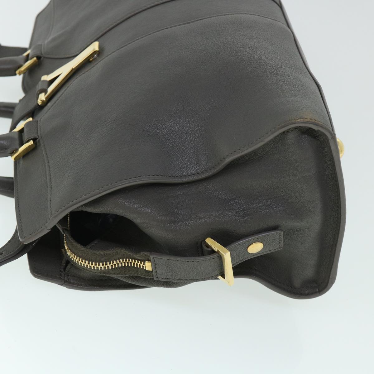 SAINT LAURENT Y line Kabas Shoulder Bag Leather 2way Gray Auth yk8523
