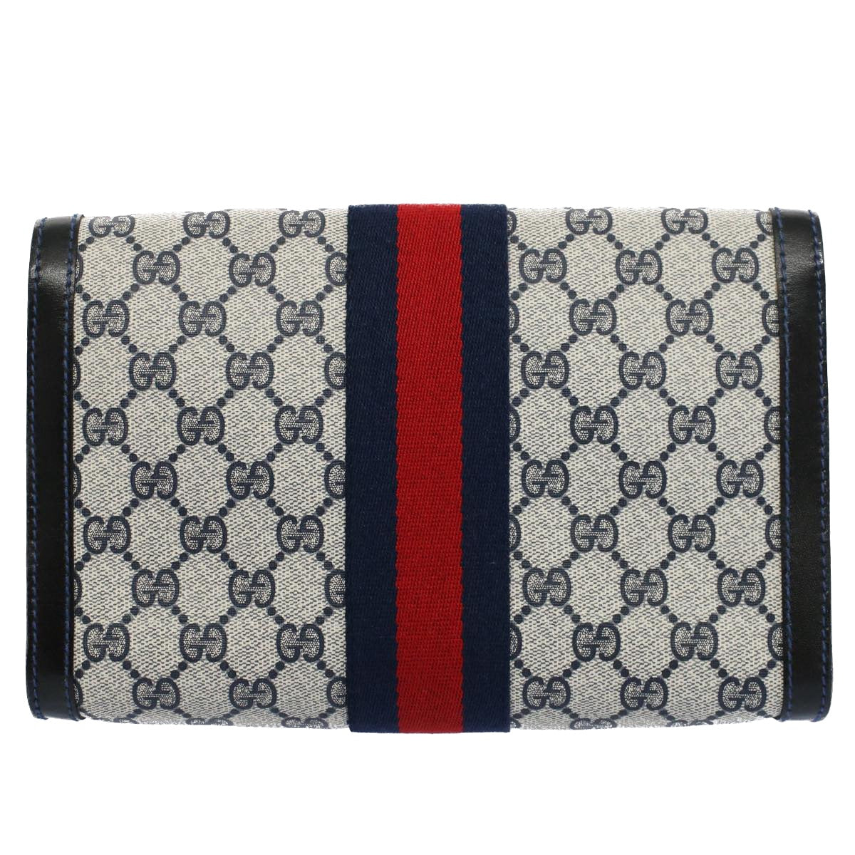 GUCCI GG Canvas Sherry Line Clutch Bag Red Navy gray 67.014.3087 Auth yk8536 - 0