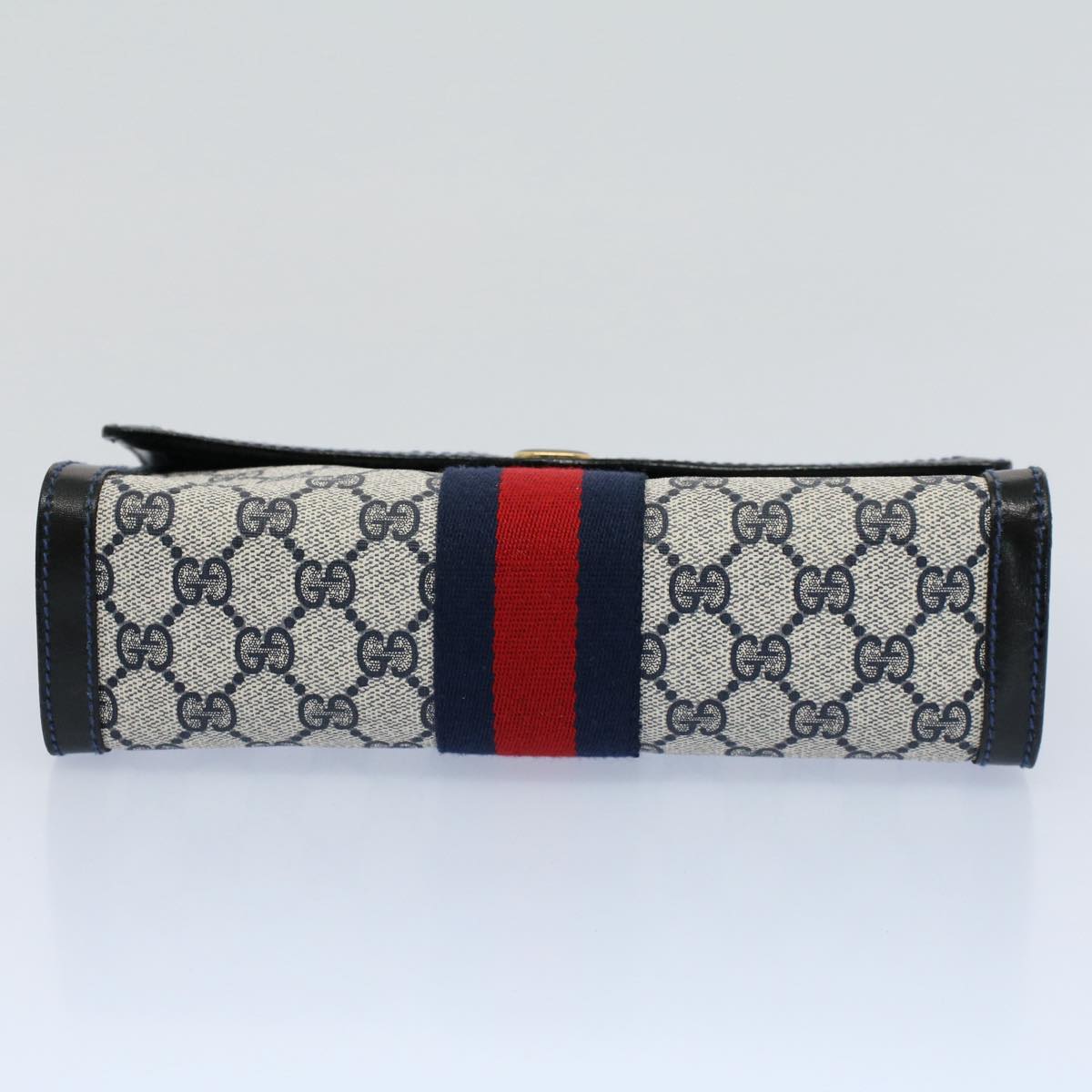 GUCCI GG Canvas Sherry Line Clutch Bag Red Navy gray 67.014.3087 Auth yk8536