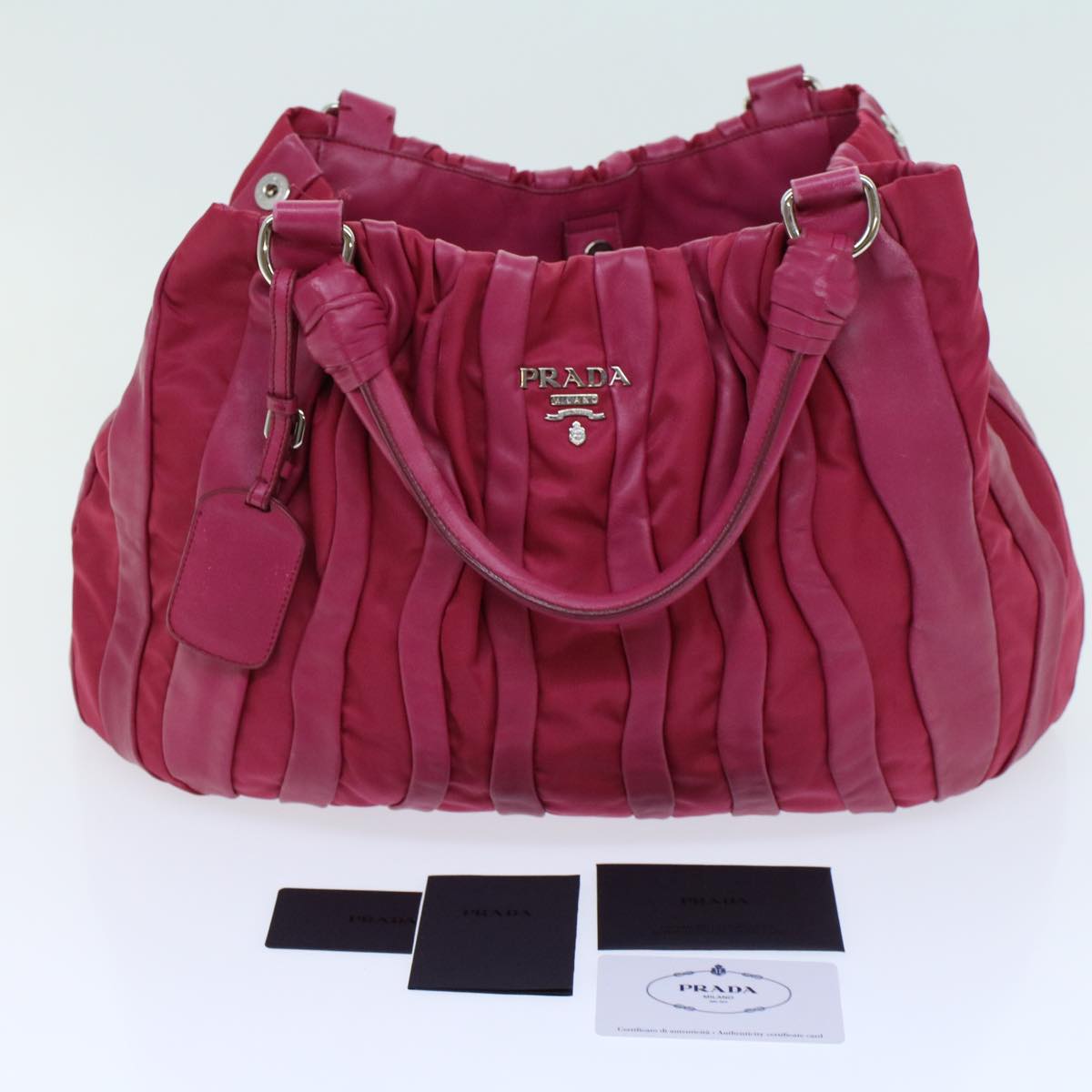 PRADA Shoulder Bag Nylon Leather Pink Auth yk8547