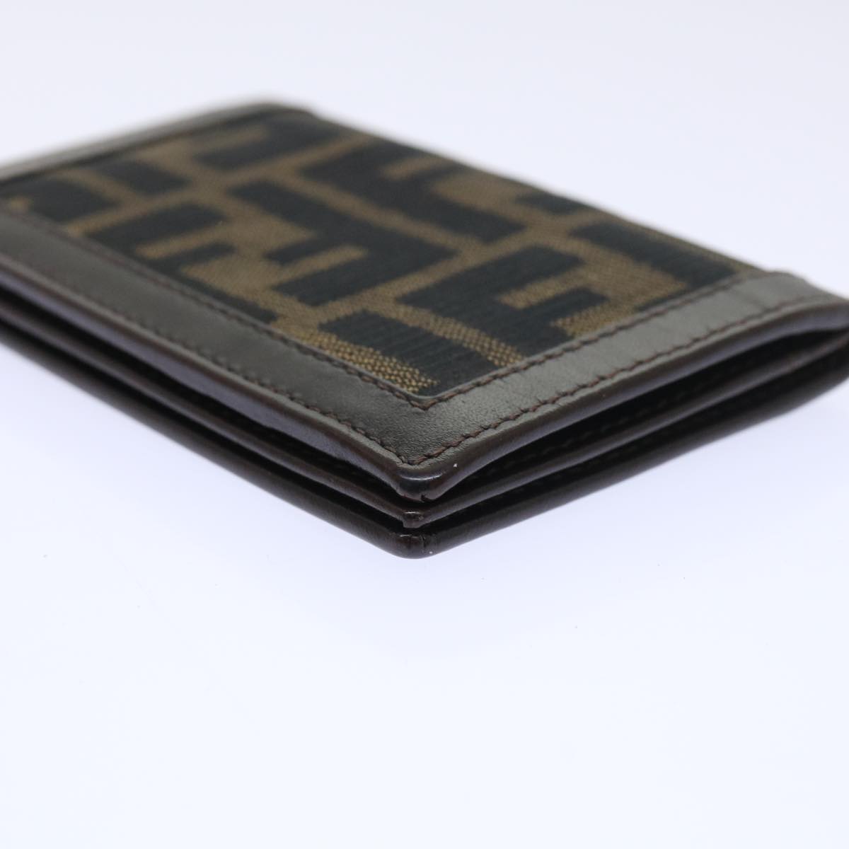 FENDI Zucca Canvas Card Case Black Brown Auth yk8552