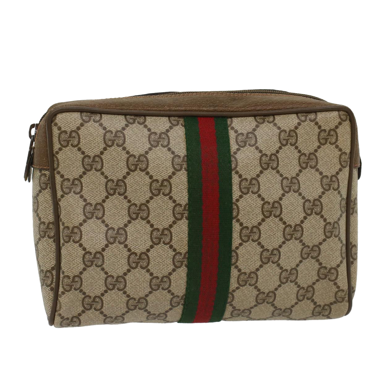 GUCCI GG Canvas Web Sherry Line Clutch Bag Beige Red Green 63.01.012 Auth yk8564