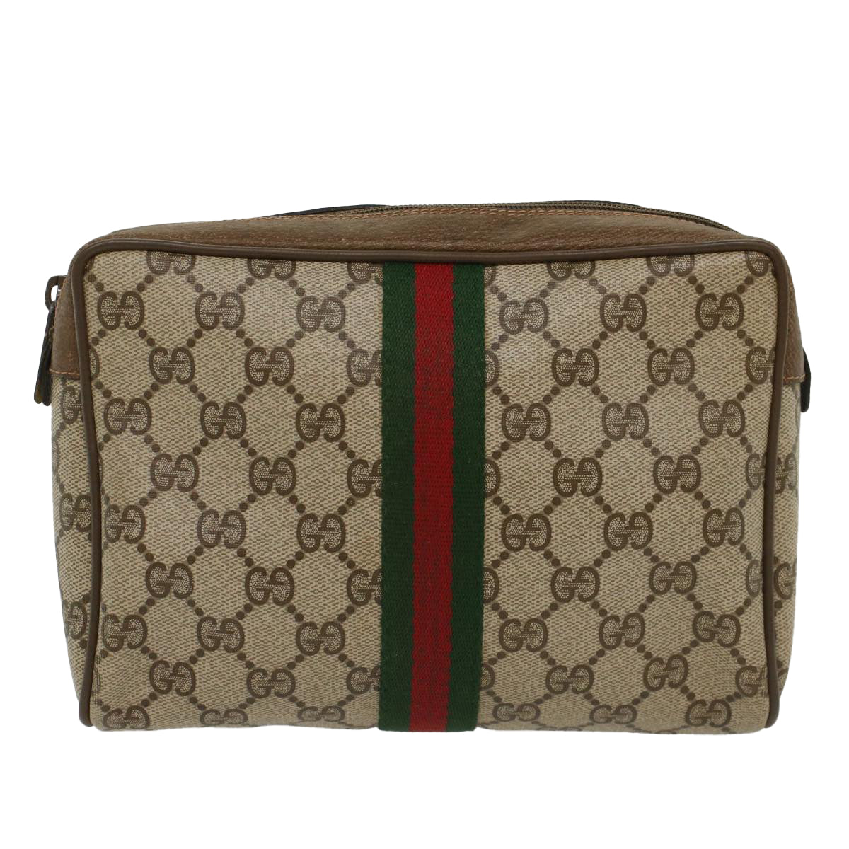 GUCCI GG Canvas Web Sherry Line Clutch Bag Beige Red Green 63.01.012 Auth yk8564