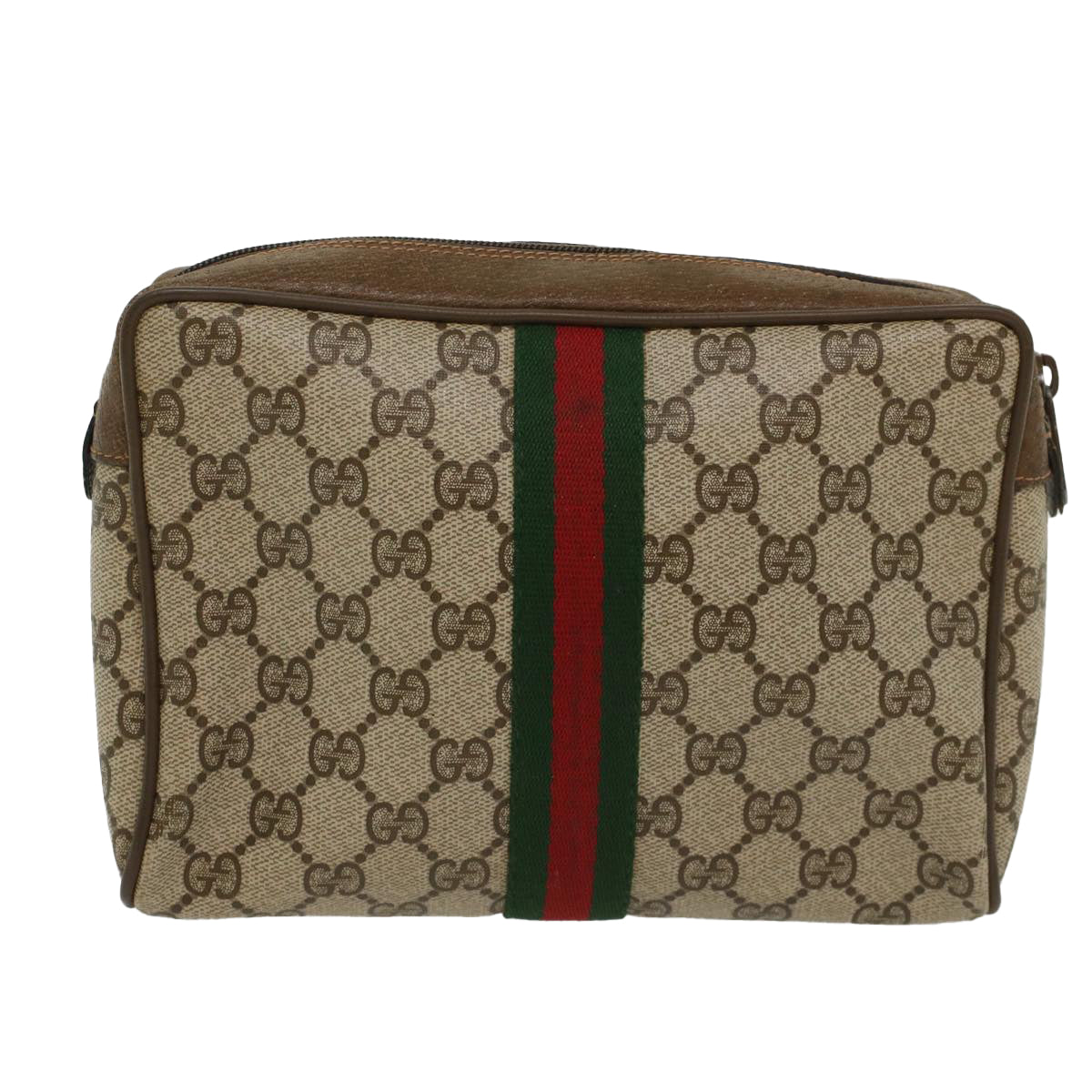 GUCCI GG Canvas Web Sherry Line Clutch Bag Beige Red Green 63.01.012 Auth yk8564 - 0